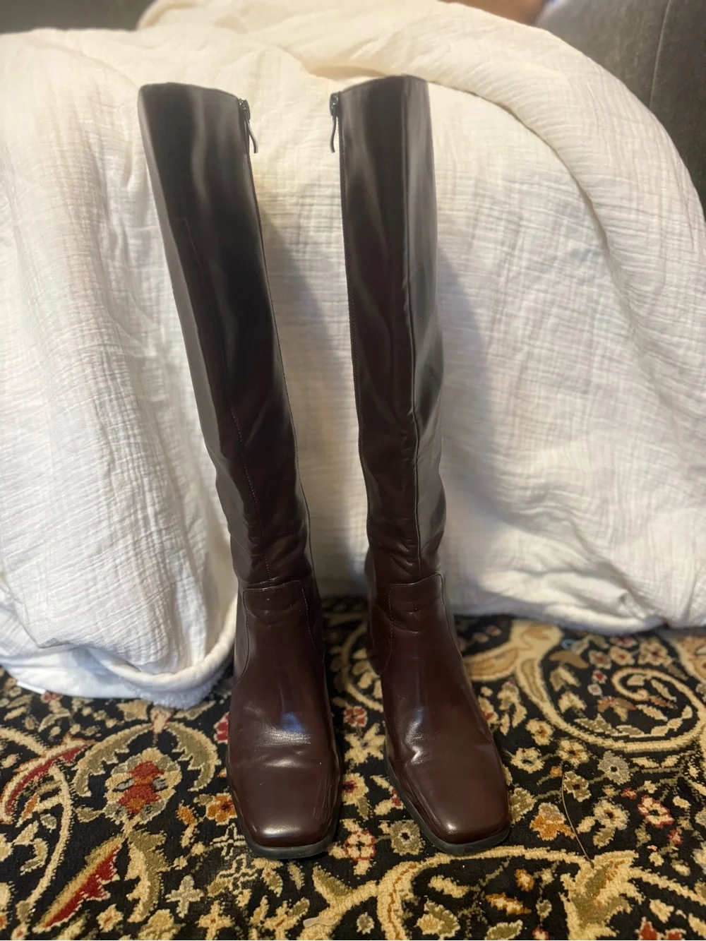 Women’s Tall Burgundy Leather Block Heel Boots